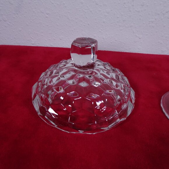 Vintage Fostoria Cubist Glass Compote Candy Dish & Lid American Pedestal 7" - Picture 7 of 10